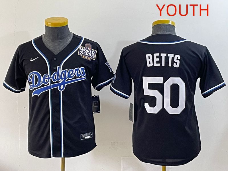 Youth 2025 Los Angeles Dodgers #50 Betts Black Three generations Fashion Nike MLB Jersey style 9->youth mlb jersey->Youth Jersey